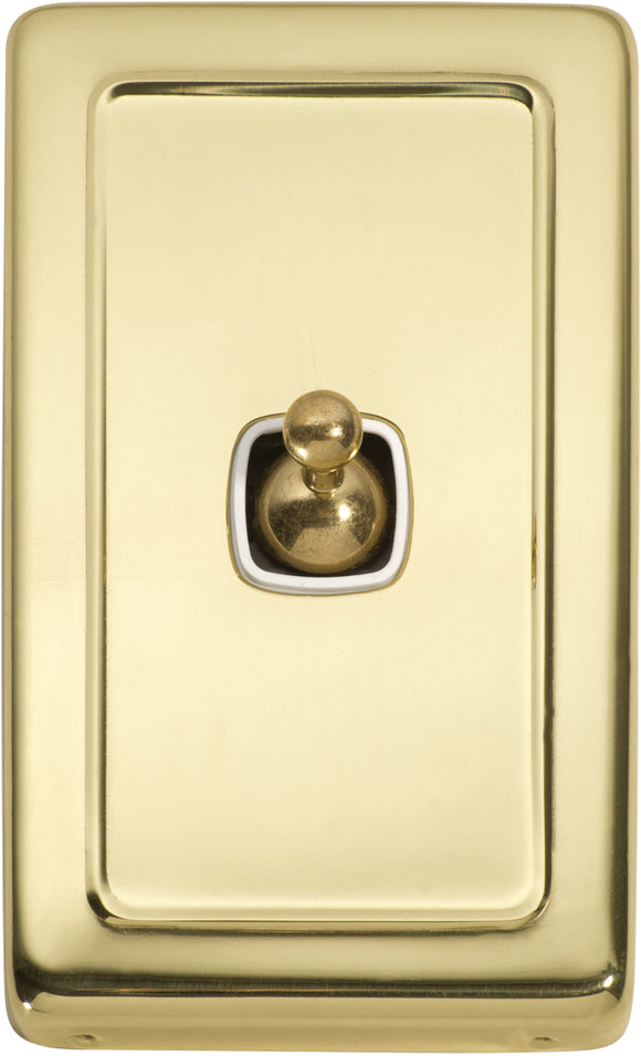 Switch Flat Plate Toggle 1 Gang White Polished Brass H115xW72mm