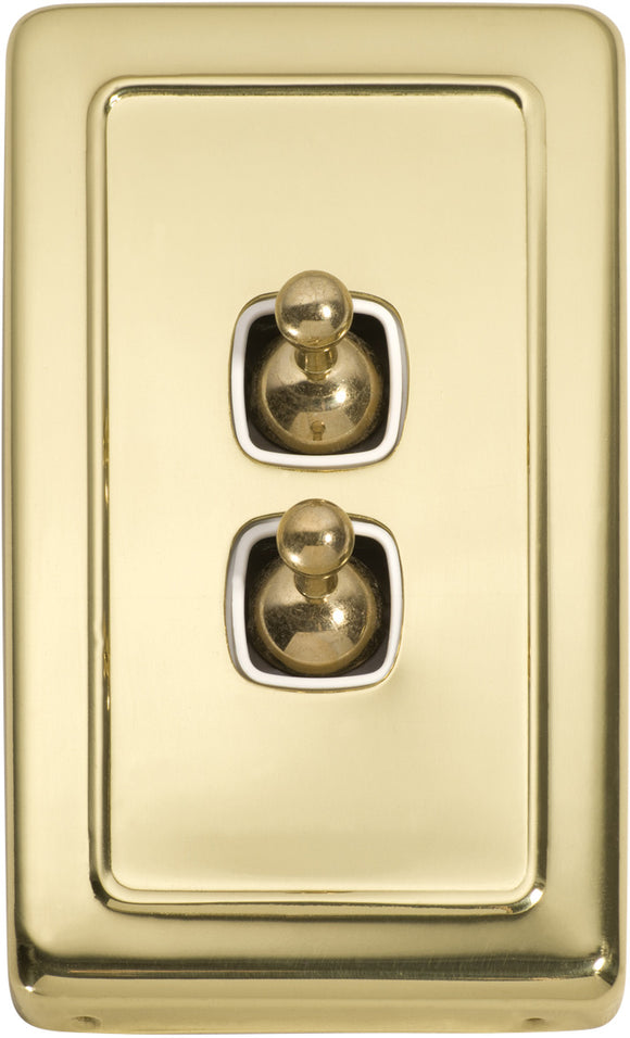 Switch Flat Plate Toggle 2 Gang White Polished Brass H115xW72mm