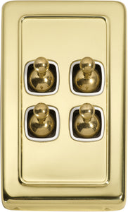 Switch Flat Plate Toggle 4 Gang White Polished Brass H115xW72mm