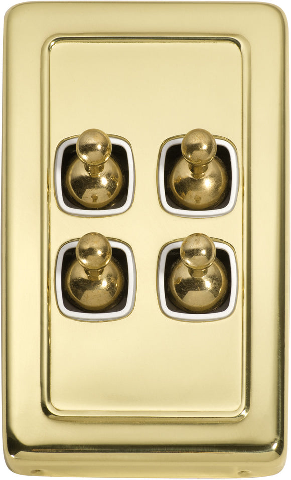 Switch Flat Plate Toggle 4 Gang White Polished Brass H115xW72mm