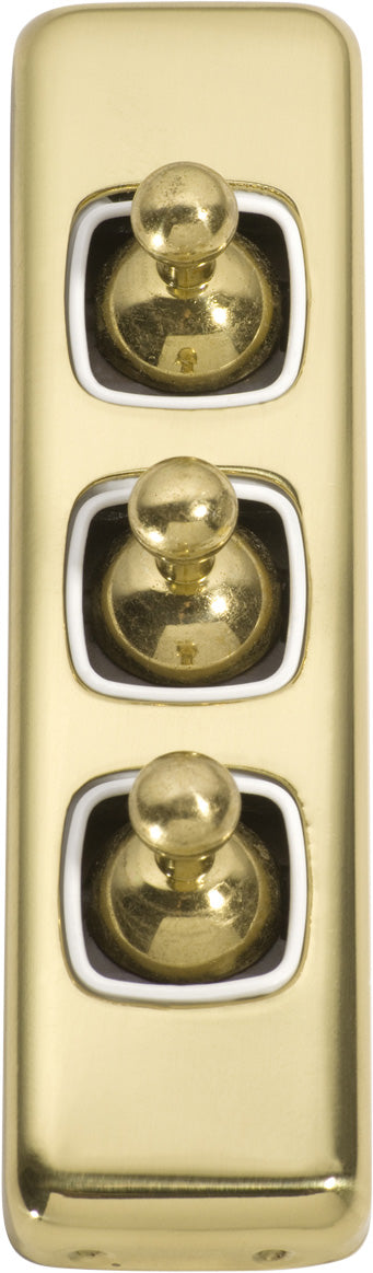 Switch Flat Plate Toggle 3 Gang White Polished Brass H108xW30mm