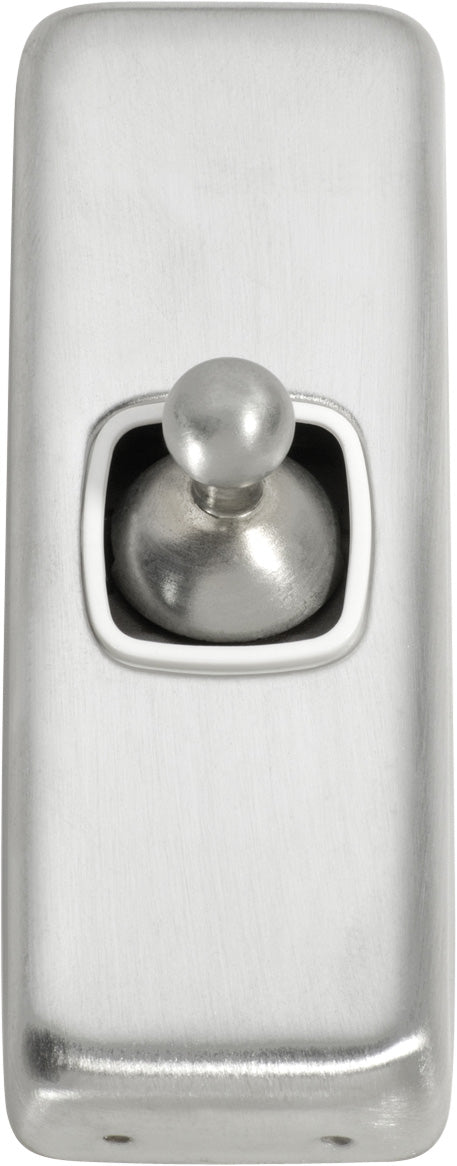 Switch Flat Plate Toggle 1 Gang White Satin Chrome H82xW30mm