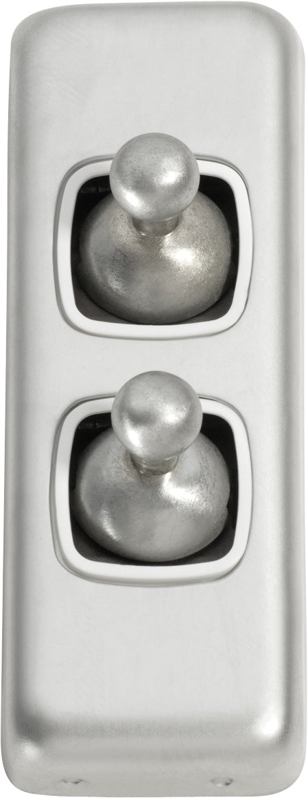 Switch Flat Plate Toggle 2 Gang White Chrome Plated H82Xw30Mm