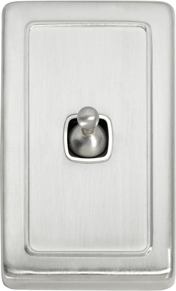 Switch Flat Plate Toggle 1 Gang White Satin Chrome H115xW72mm
