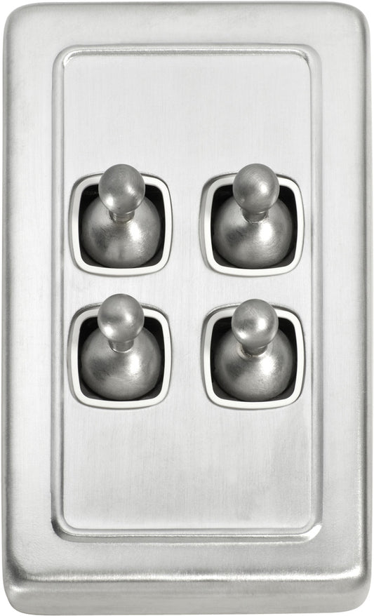 Switch Flat Plate Toggle 4 Gang White Satin Chrome H115xW72mm