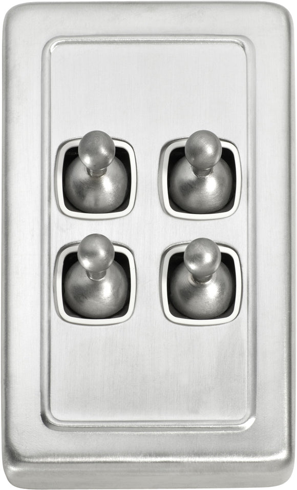 Switch Flat Plate Toggle 4 Gang White Satin Chrome H115xW72mm