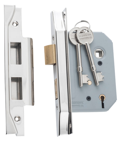 Mortice Lock 5 Lever Rebated Polished Nickel CTC57mm Backset 57mm