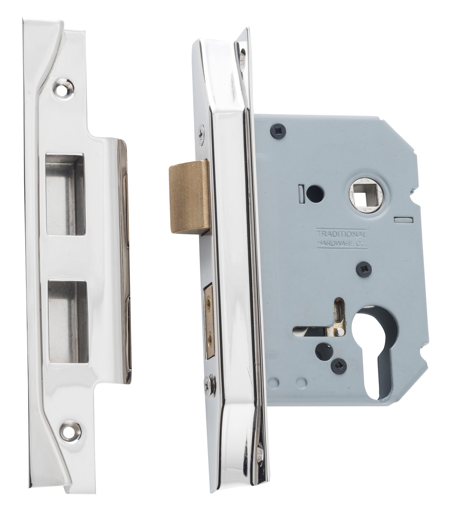 Mortice Lock Euro Rebated Polished Nickel CTC47.5mm Backset 57mm