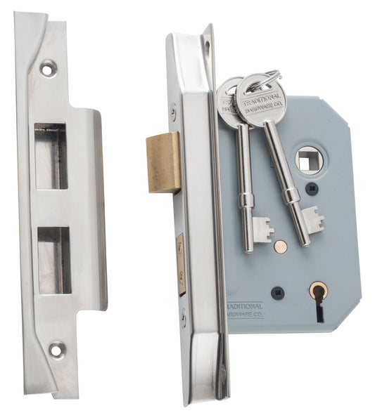 Mortice Lock 5 Lever Rebated Satin Nickel CTC57mm Backset 57mm