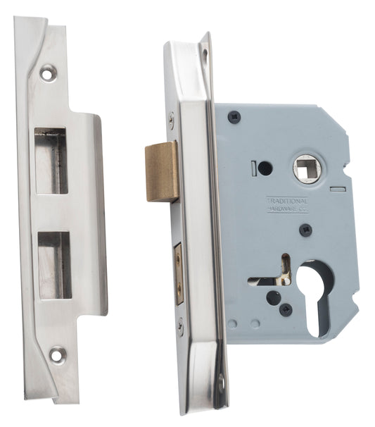 Mortice Lock Euro Rebated Satin Nickel CTC47.5mm Backset 57mm