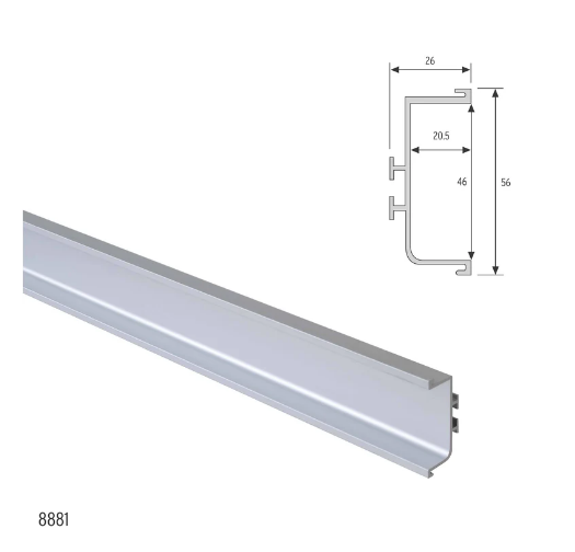 ELITE APOLLO CENTRE HANDLE PROFILE LENGTH : 3MTR ,HEIGHT : 56mm ,WIDTH : 19mm - MATT CHROME ,SATIN BLACK & ARCTIC WHITE