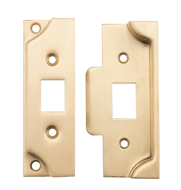 Tube Latch Split Cam Face Plate & Striker Kit Rebated Satin Brass H95xW38mm