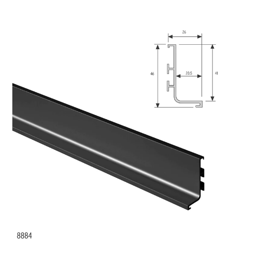 ELITE APOLLO TOP HANDLE PROFILE LENGTH : 3MTR ,HEIGHT : 41mm ,WIDTH : 19mm - MATT CHROME ,SATIN BLACK & ARCTIC WHITE