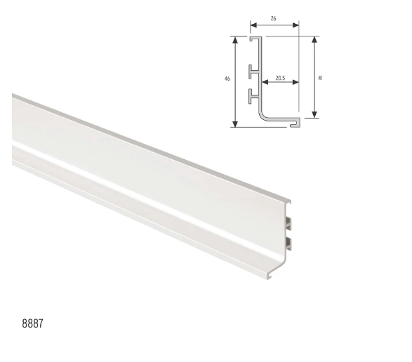 ELITE APOLLO TOP HANDLE PROFILE LENGTH : 3MTR ,HEIGHT : 41mm ,WIDTH : 19mm - MATT CHROME ,SATIN BLACK & ARCTIC WHITE