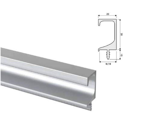 ELITE NOVARA G PROFILE 18MM ( LENGTH : 3MTR ,HEIGHT : 35mm ,WIDTH : 18mm ) AVAILABLE IN 4 COLOURS : MATT CHROME ,SATIN BLACK ,MIRROR NICKEL ,RAW ALUMINIUM