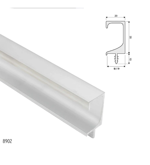 ELITE NOVARA G PROFILE 18MM ( LENGTH : 3MTR ,HEIGHT : 35mm ,WIDTH : 18mm ) AVAILABLE IN 4 COLOURS : MATT CHROME ,SATIN BLACK ,MIRROR NICKEL ,RAW ALUMINIUM