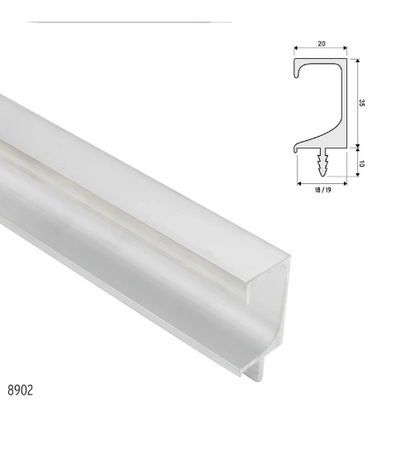 ELITE NOVARA G PROFILE 18MM ( LENGTH : 3MTR ,HEIGHT : 35mm ,WIDTH : 18mm ) AVAILABLE IN 4 COLOURS : MATT CHROME ,SATIN BLACK ,MIRROR NICKEL ,RAW ALUMINIUM