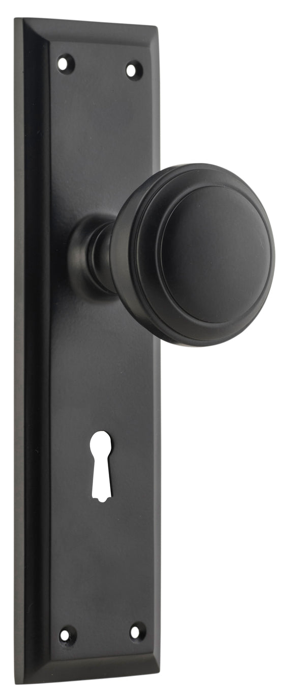 Door Knob Milton Lock Pair Matt Black H200xW50xP73mm