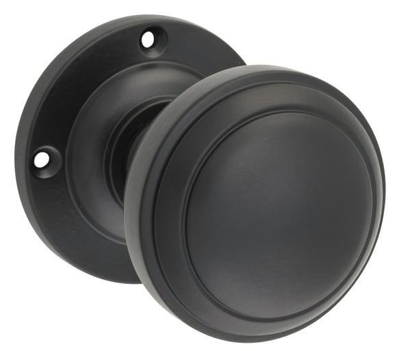 Door Knob Milton Round Rose Pair Matt Black D54xP65mm BP57mm