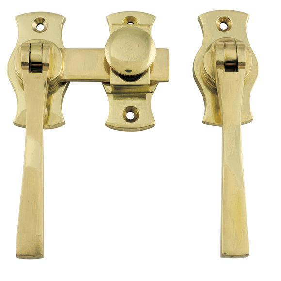 French Door Fastener Square Polished Brass Backplate H54xW29mm P31mm