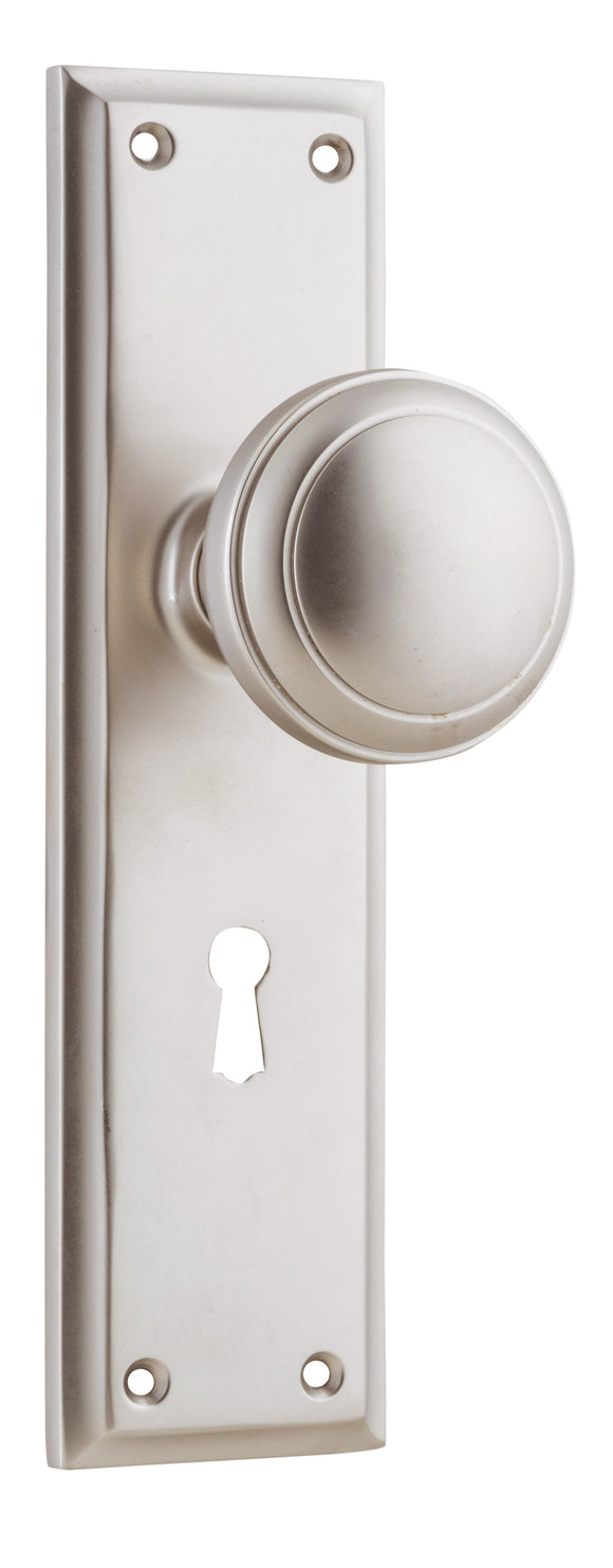 Door Knob Milton Lock Pair Satin Nickel H200xW50xP73mm