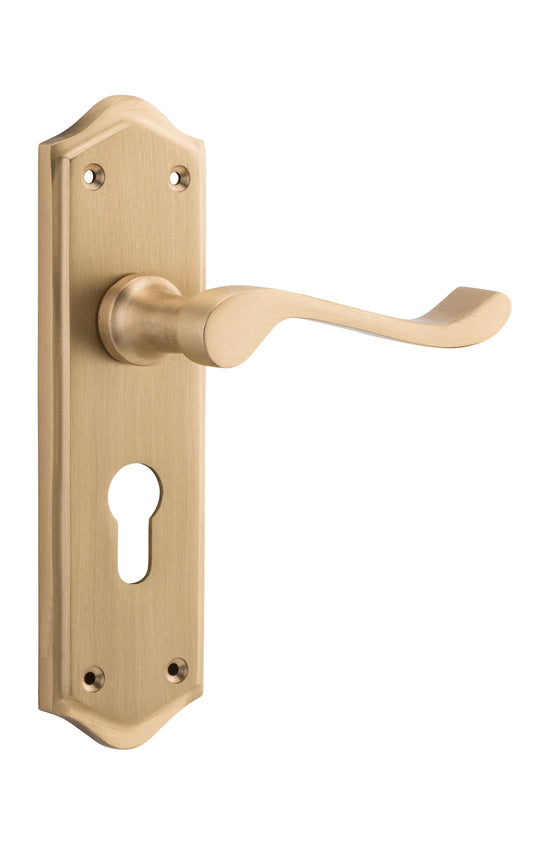 Door Lever Henley Euro Pair Satin Brass H180xW50xP58mm