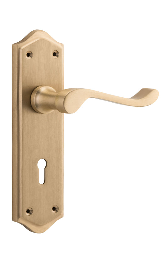 Door Lever Henley Lock Pair Satin Brass H180xW50xP58mm