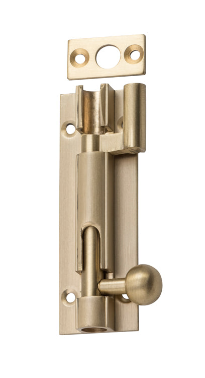 Barrel Bolt Offset Satin Brass L75xW25mm