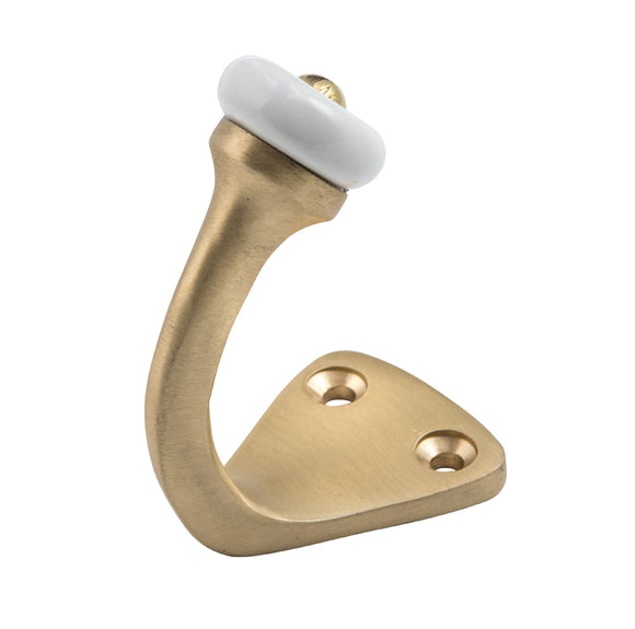 Robe Hook Porcelain Tip Satin Brass H45xP70mm