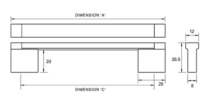 Kethy Murray Stainless D Handle 12mm Flat Top Stainless Steel C to C Available In 4 Sizes : 288mm ,384mm ,480mm ,608mm