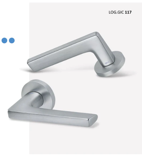 Groel 117 Log Gic Round Door Handle Set Finish Available In 4 Colours :  Brushed Satin Chrome ,Black ,Satin Brass ,Inox Tech