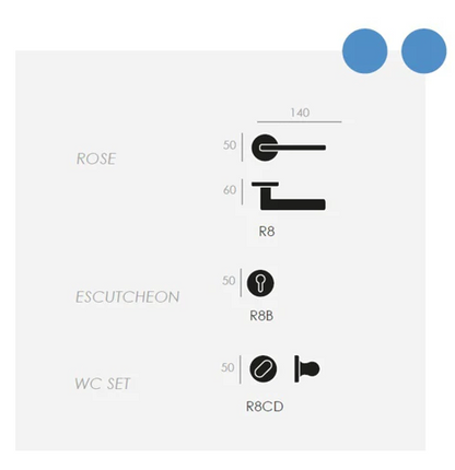 Groel 117 Log Gic Round Door Handle Set Finish Available In 4 Colours :  Brushed Satin Chrome ,Black ,Satin Brass ,Inox Tech