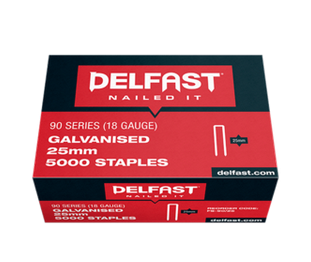 Delfast 18gauge Divergent Point Galvanised 90 Series Staples - Box 5000.