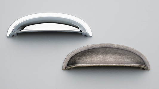 Kethy Bristol Cup Shell Handle 96mm C to C 120mm O/A  Available In 6 Colours : Antique Pewter ,Black Paint ,Polished Chrome ,Rustic Brass ,Rustic Copper ,Satin Chrome