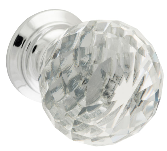Cupboard Knob Diamond Clear Glass Chrome Plated D25xP35mm BP20mm