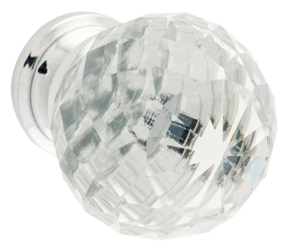 Cupboard Knob Diamond Clear Glass Chrome Plated D40xP55mm BP28mm