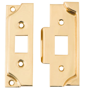 Tube Latch Split Cam Face Plate & Striker Kit Rebated Polished Brass H95xW38mm