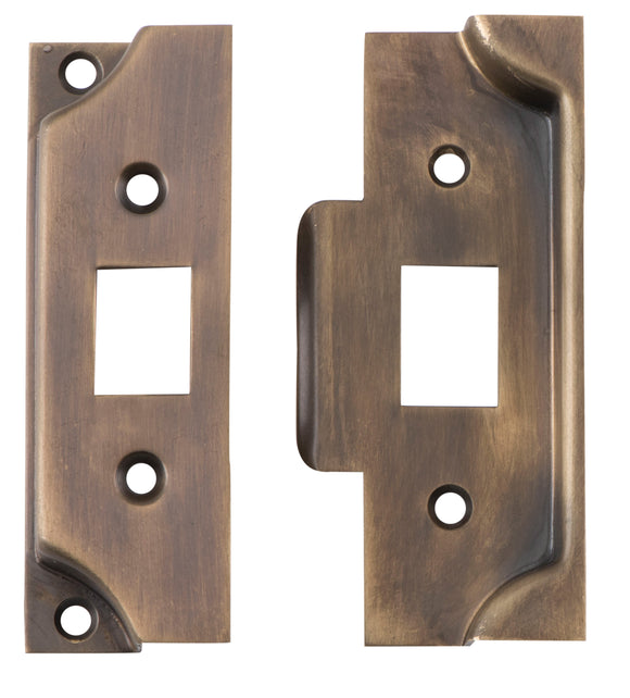 Tube Latch Split Cam Face Plate & Striker Kit Rebated Antique Brass H95xW38mm