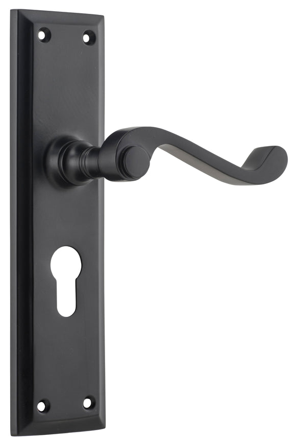 Door Lever Milton Euro Pair Matt Black H200xW50xP68mm