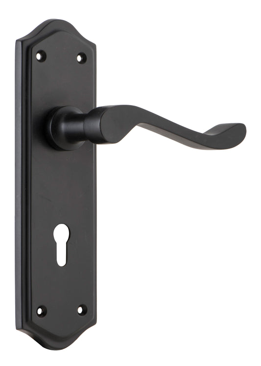 Door Lever Henley Lock Pair Matt Black H180xW50xP58mm