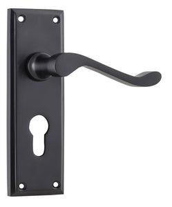 Door Lever Camden Euro Pair Matt Black H152xW50xP60mm