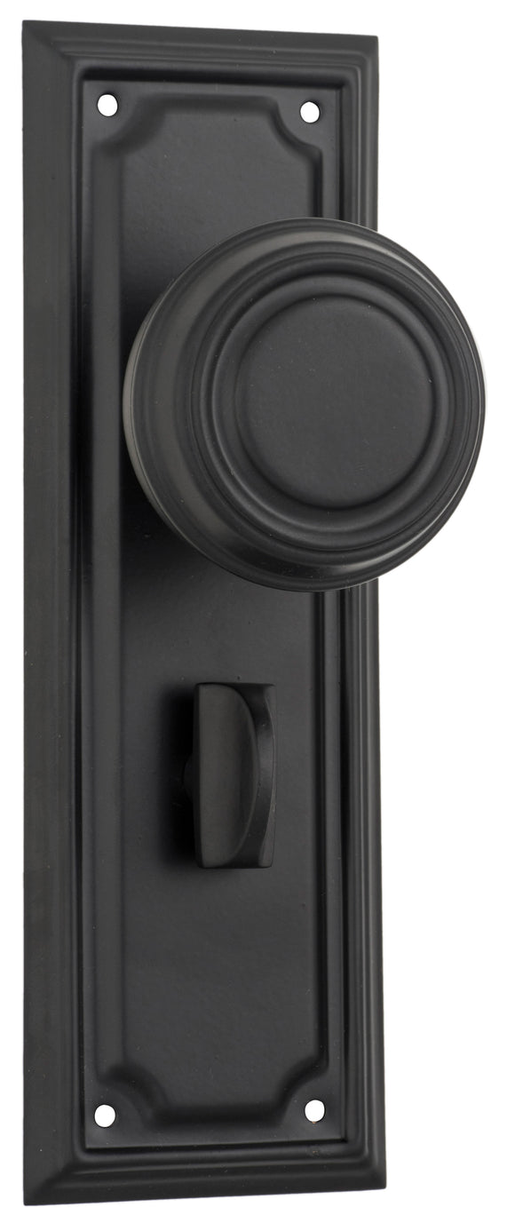 Door Knob Edwardian Privacy Pair Matt Black H185xW60xP57mm