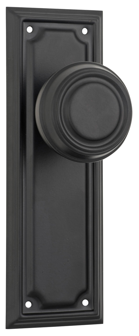 Door Knob Edwardian Latch Pair Matt Black H185xW60xP57mm