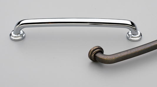 Kethy Lawley Curved Square D Handle 128mm Round Foot Handle C to C Available In 4 Colours : Antique Pewter ,Polished Chrome ,Rustic Brass ,Rustic Copper