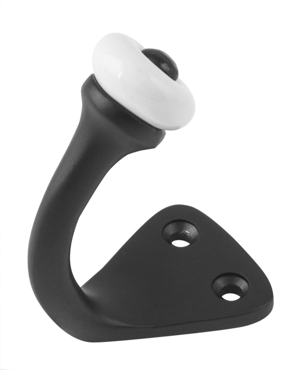 Robe Hook Porcelain Tip Matt Black H45xP70mm