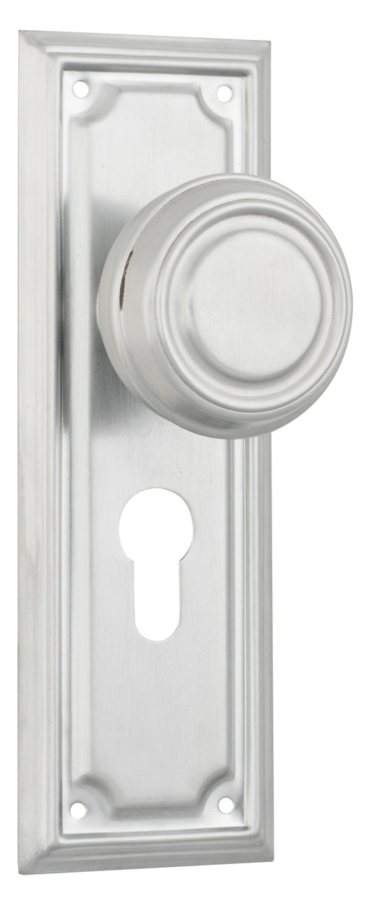 Door Knob Edwardian Euro Pair Satin Chrome H185xW60xP57mm