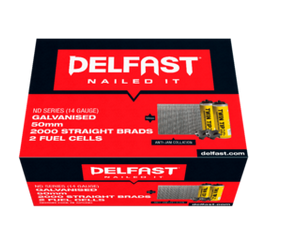 Delfast 14gauge Galvanised ND Straight Brads + QL Fuel Pack - Box 2000.