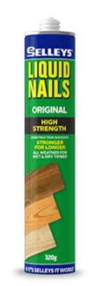 Selleys Liquid Nails 100g,320g (available in: 2 sizes) - priced per unit Minimum order 6 units for 100g, 12 units for 320 )